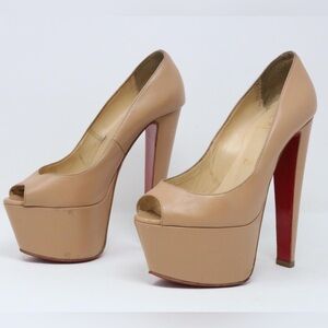 Christian Louboutin Nude Peep Toe Platform Heels
